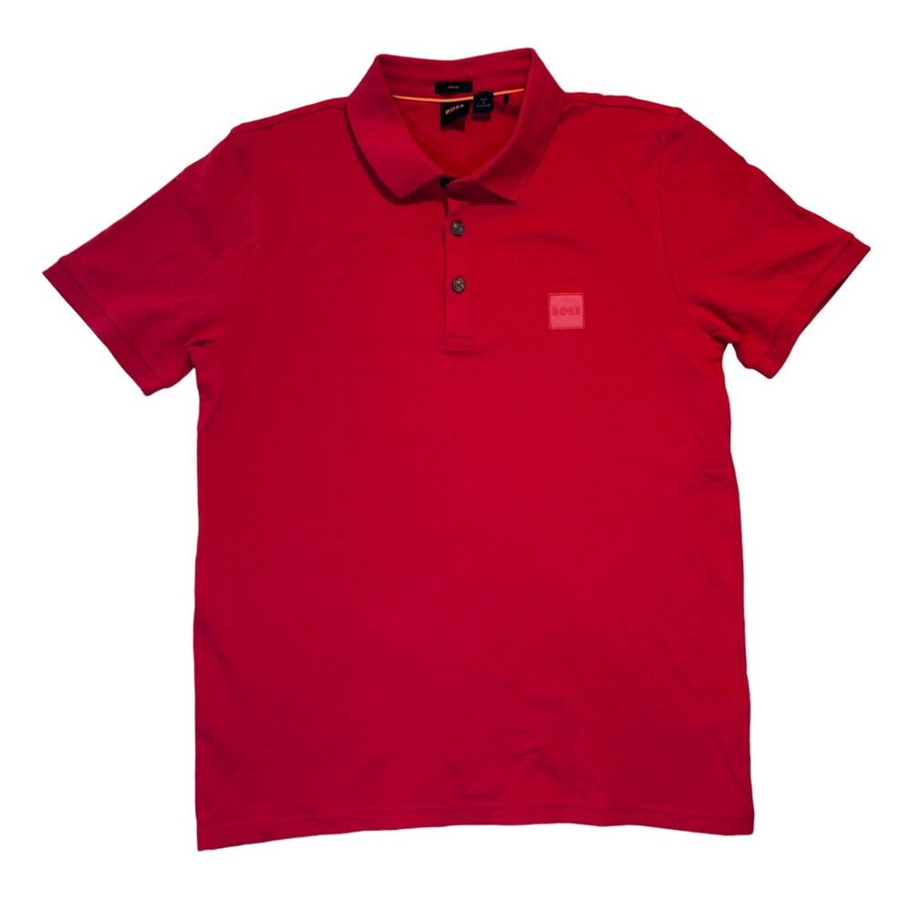Mens Hugo Boss Slim Fit Red Polo Size Large Short Sleeve